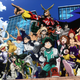 Class 1-A and All Might from Funimation's My Hero Academia, standing in front of UA.